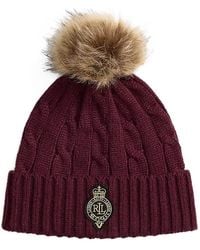 Ralph Lauren - Ralph Lauren Crest-Patch Pom-Pom Cable-Knit Beanie - Lyst