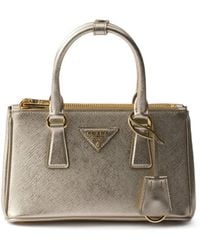 Prada - Mini Galleria Leather Triangle-Logo Tote Bag - Lyst