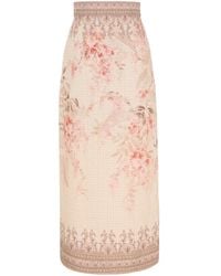 Zimmermann - Illuminate Linen Pencil Midi Skirt With Floral Print - Lyst