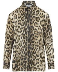 Roberto Cavalli - Leopard Print Silk-Blend Shirt - Lyst