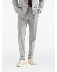 Brunello Cucinelli - Virgin Wool And Cashmere Chalk Stripe Flannel Trousers With Pleat - Lyst