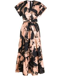 Vestido a capas con estampado floral Paule Ka de Algodón de color Negro Mujer Ropa de Vestidos de Vestidos maxi informales y veraniegos 