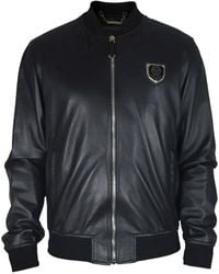 Philipp Plein - Logo-Plaque Leather Bomber Jacket - Lyst