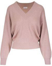 Brunello Cucinelli - V-Neck Ribbed Sweater - Lyst