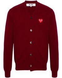 COMME DES GARÇONS PLAY - Heart-Patch V-Neck Wool Cardigan - Lyst