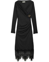 Blumarine - Lace-Trim Ruched Midi Dress - Lyst