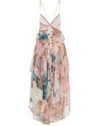 Akep - Vestido midi con motivo floral y volantes - Lyst