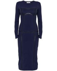 Patrizia Pepe - Long-Sleeved Leather-Trimmed Sheath Dress - Lyst