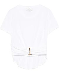 Elisabetta Franchi - Ruched-Waist Cotton T-Shirt - Lyst