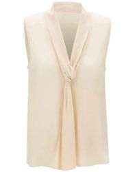 Liu Jo - Georgette Top Met Geknoopte Kraag En V-Hals - Lyst