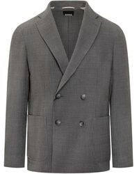 BOSS - Double-Breasted Checked Blazer - Lyst