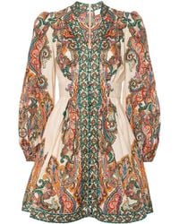 Zimmermann - Ottie Plunge Linen Mini Dress - Lyst