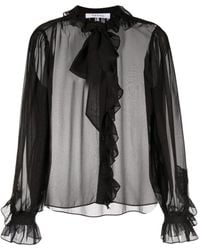 FRAME - Ruffled Button-up Silk Shirt - Lyst