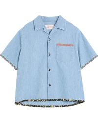 Valentino Garavani - Denim Bowling Shirt With Floral Print Trim - Lyst