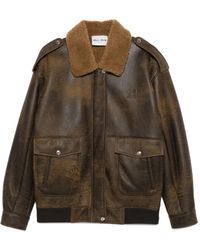 Miu Miu - Leather Bomber Jacket - Lyst