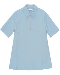 Ganni - Pleated Twill Mini Dress - Lyst
