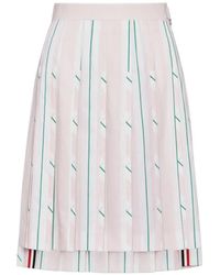 Thom Browne - Madras Gestreepte Mini-Plooirok - Lyst