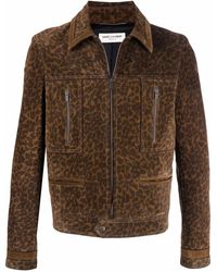 Saint Laurent - Leopard-Print Suede Jacket - Lyst