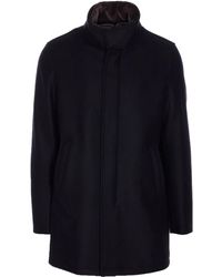Herno - Dark Coat With Shearling Collar - Lyst