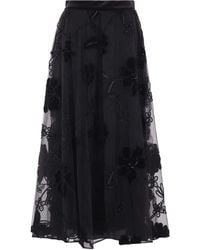 Elie Saab - Floral-Embroidery Textured Midi Skirt - Lyst