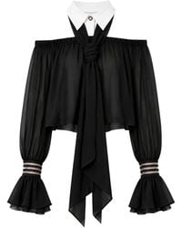Elisabetta Franchi - Off-Shoulder Pussy-Bow Blouse - Lyst