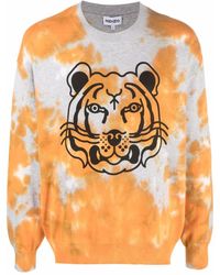 KENZO - Orange Tiger Print Tie-dye Sweatshirt - Lyst