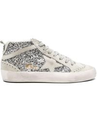 Golden Goose - Mid-star Glitter-detail Leather Sneakers - Lyst