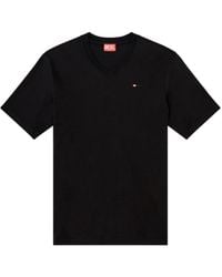 DIESEL - V-Neck T-Shirt With Micro Logo Embroidery - Lyst