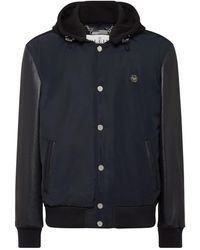 Philipp Plein - Leather-Sleeve Hooded Bomber Jacket - Lyst