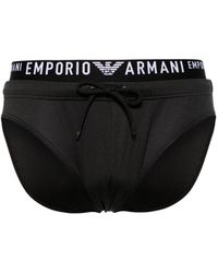 Emporio Armani - Logo-waistband Swim Trunks - Lyst