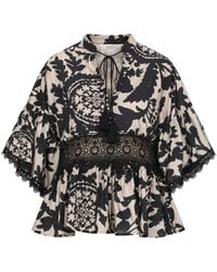 Kaos - Paisley-Print Lace-Panel Blouse - Lyst