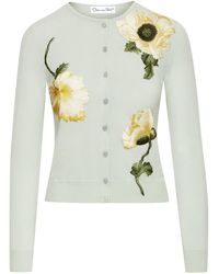 Oscar de la Renta - Embroidered-flower Fine-knit Cardigan - Lyst