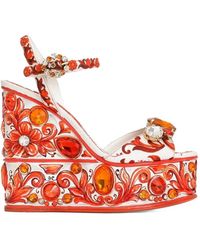 Dolce & Gabbana - Majolica-Print Brocade Sandals - Lyst