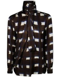 Incotex - Check-Print Pussy-Bow Blouse - Lyst