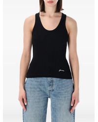 Ganni - Ribbed-Knit Logo-Embroidered Tank Top - Lyst