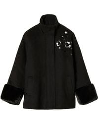Twinset - Wool Cloth Coat With Faux Fur And Embroidery - Lyst