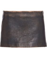Prada - Faded-effect Leather Miniskirt - Lyst