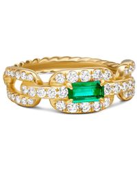 David Yurman - Anillo Stax Chain Link de 7 mm en oro amarillo de 18 ct con diamantes y esmeralda - Lyst