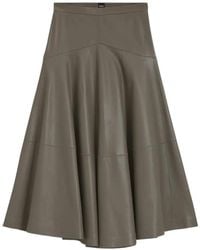 BOSS - Leather Midi Skirt With Bell Silhouette - Lyst