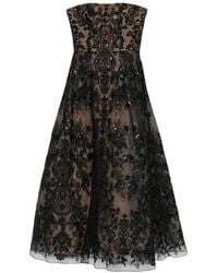 Elie Saab - Floral-Embroidered Midi Dress - Lyst