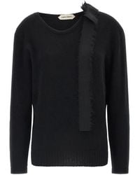 Alberta Ferretti - Bow-Detail Frayed-Hem Sweater - Lyst