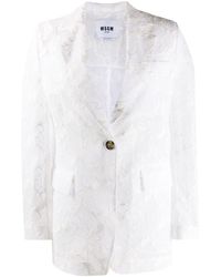 MSGM Single Breasted Floral Lace Blazer - White
