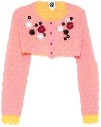 YANYAN KNITS - Crop Floral Appliqué Cardigan - Lyst