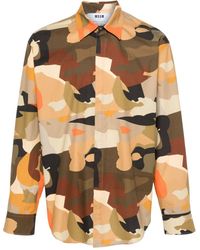 MSGM - Camouflage-print Cotton Shirt - Lyst