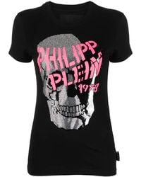 Philipp Plein - Skull Strass V-Neck T-Shirt - Lyst
