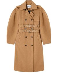 Ganni - Belted Double-Breasted Trench Coat - Lyst