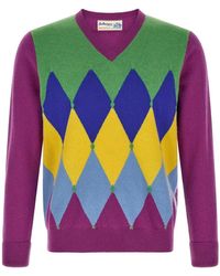 Ballantyne - Diamond Intarsia V-Neck Sweater - Lyst