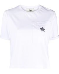 Fendi - Embroidered Logo Cotton T-Shirt - Lyst