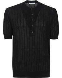 Cruciani - Pull En Maille Pointelle Boutonné À Manches Courtes - Lyst