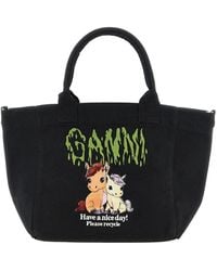 Ganni - Small Logo-Print Tote Bag - Lyst